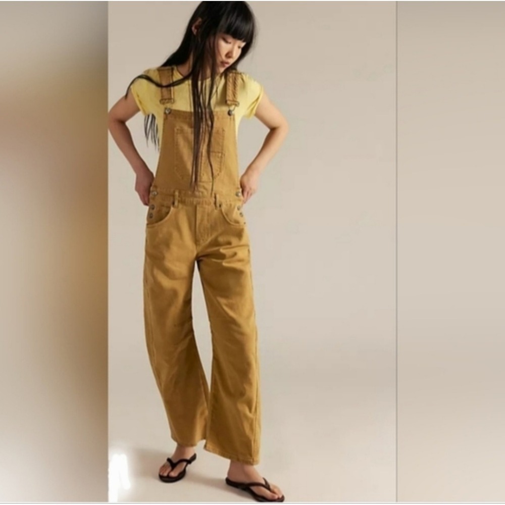 New We The Free People Overalls XS Barrel Leg Good Luck Tan Streetwear Utility